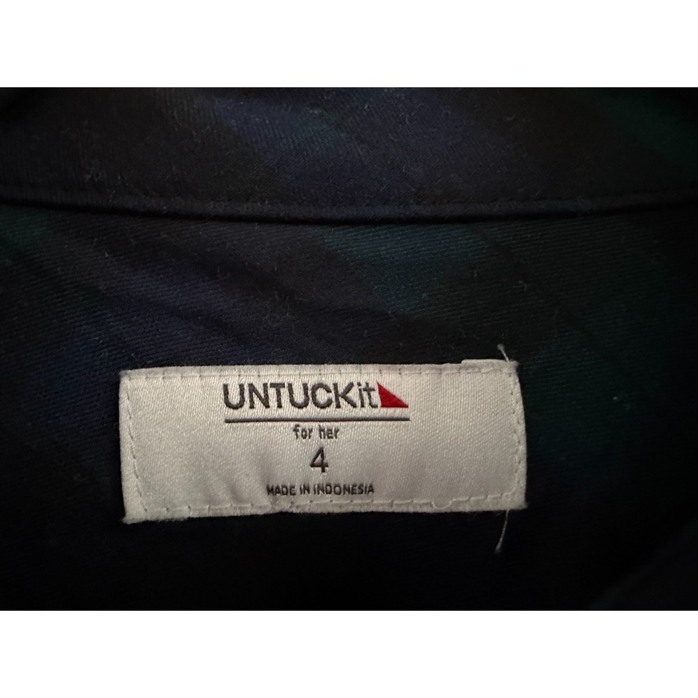 UNTUCKit Holly Shirt Dress Womens 4 Blue Green Tartan Dark Academia Heritage - Picture 4 of 16